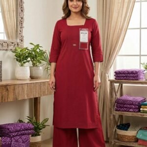 49% OFF ON KEVLOR ROMAN SILK KURTI PLAZZO SET 100% COMFORT FIT - Red, 4XL